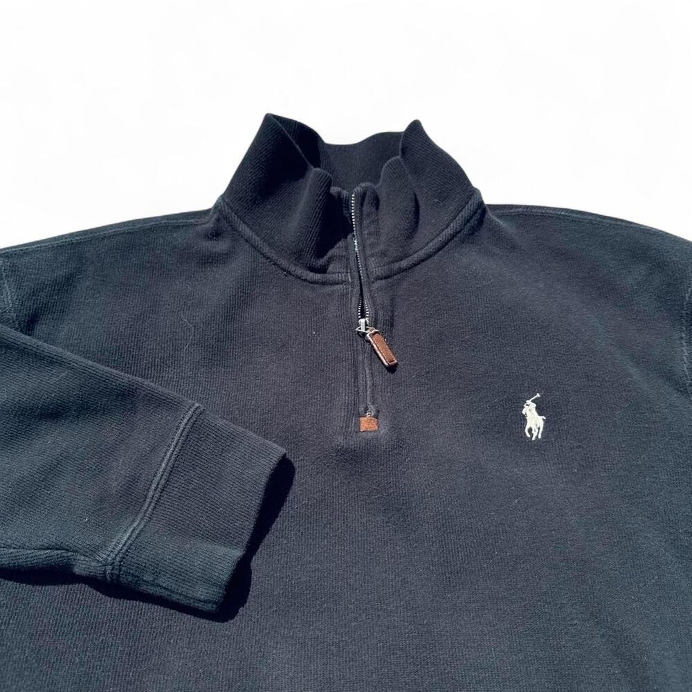 Polo Ralph Lauren Black 1/4 Quarter Zip Pullover Cotton Sweater Men's Large L